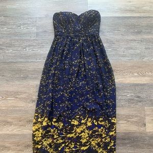 flowy strapless impressionist maxi dress